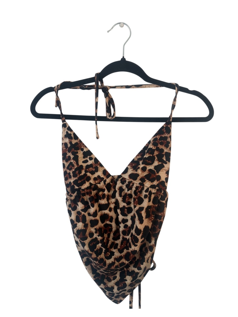 Leopard Print V-Neck Backless Halter Top Size US S